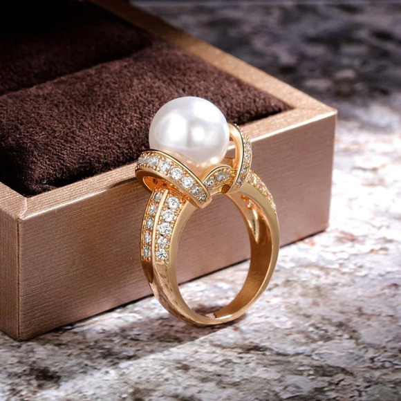 Noble Beautiful Carved Pearl Cubic Luxury Ring for Women, MARR9206 - Picture 1 of 7